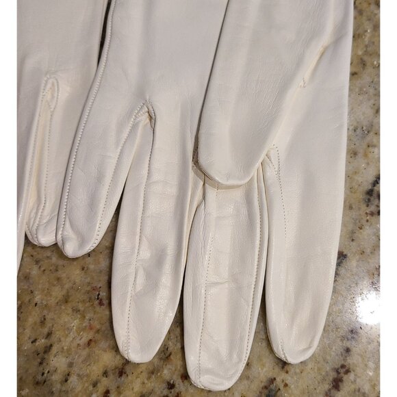 Vintage Women Size M 7 Off-White Soft Kid Leather Formal 8" Gloves Pearly Button - Picture 8 of 14
